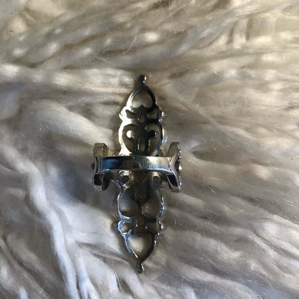 Silver Crystal large finger ring 6 Art Deco style - Picture 3 of 3